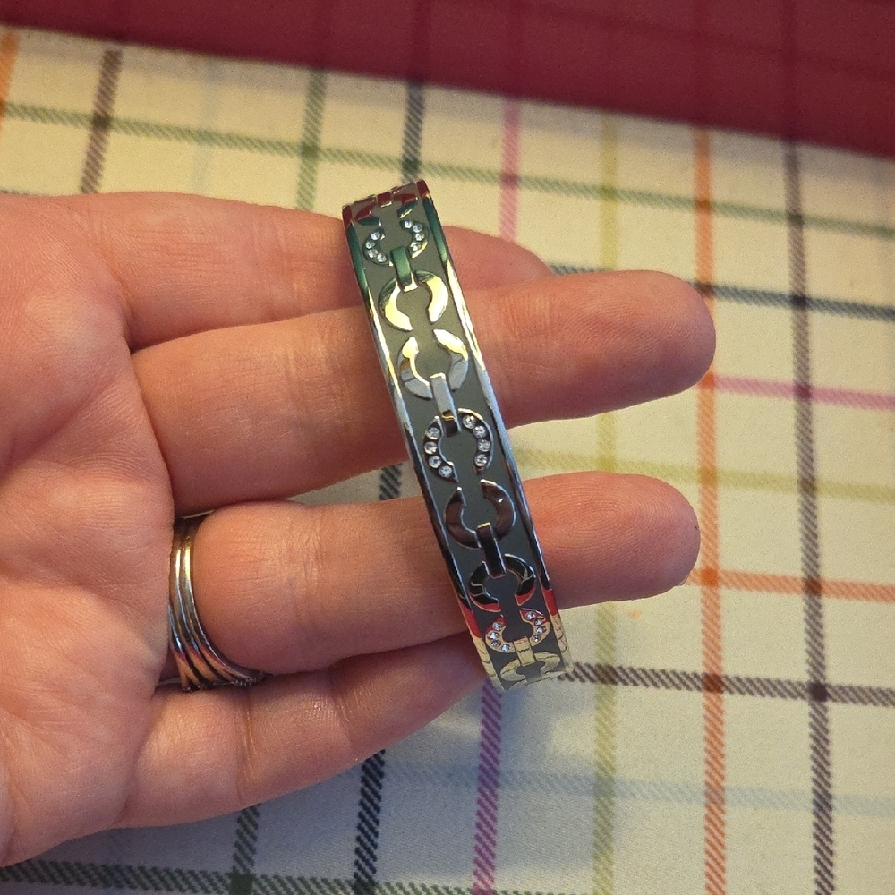 Coach Silver Tone Bracelet with Op Art Logo Design - Picture 6 of 12
